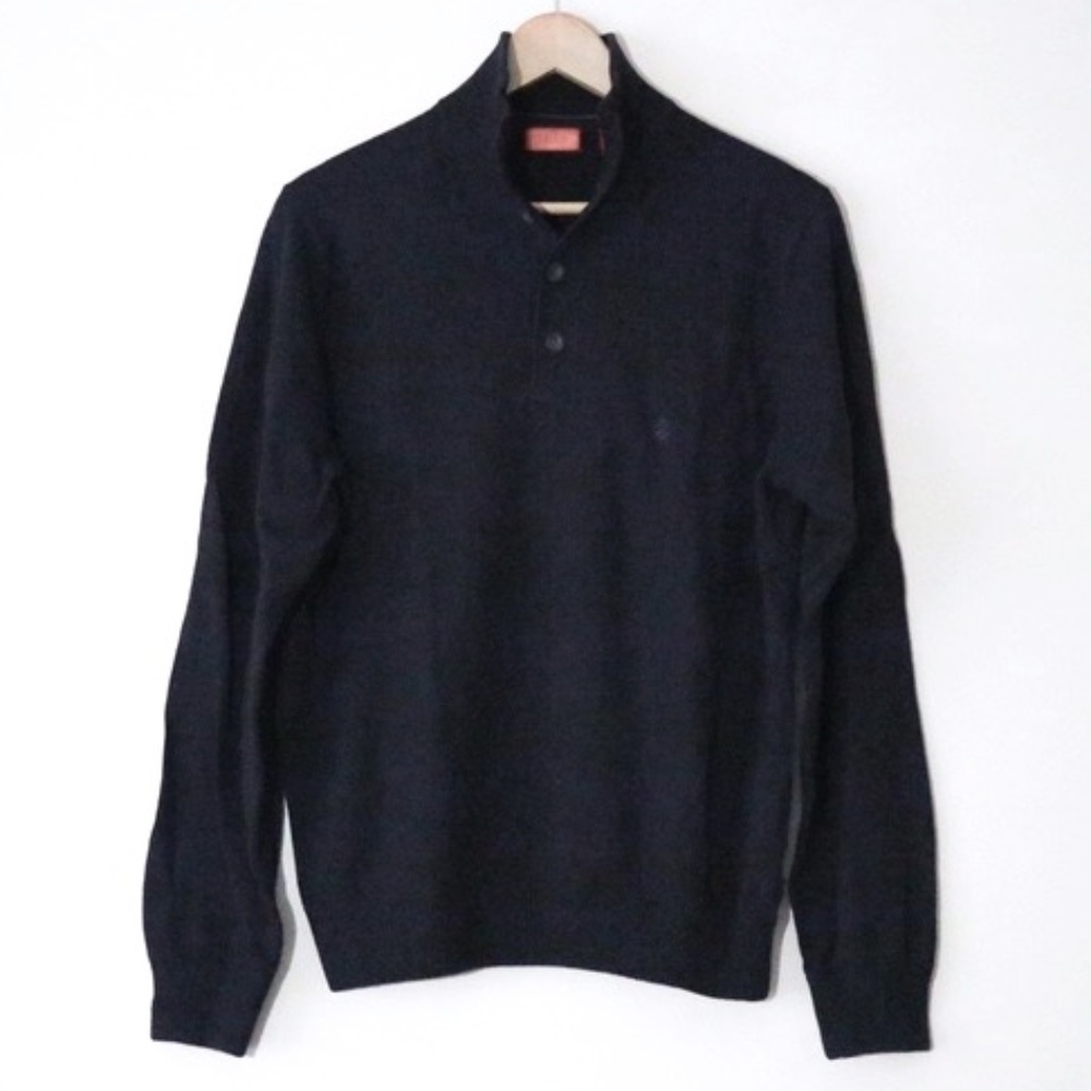 Izod Black Thin Knit Quarter Button Sweater